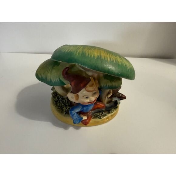 Pixie Elf Sitting Under a Mushroom in a Mushroom Garden Planter - Picture 3 of 7